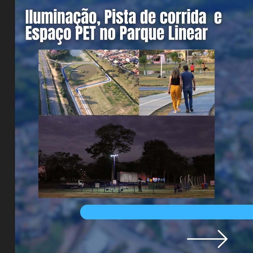 Iluminação, pista de corrida e Espaço Pet no Parque Linear